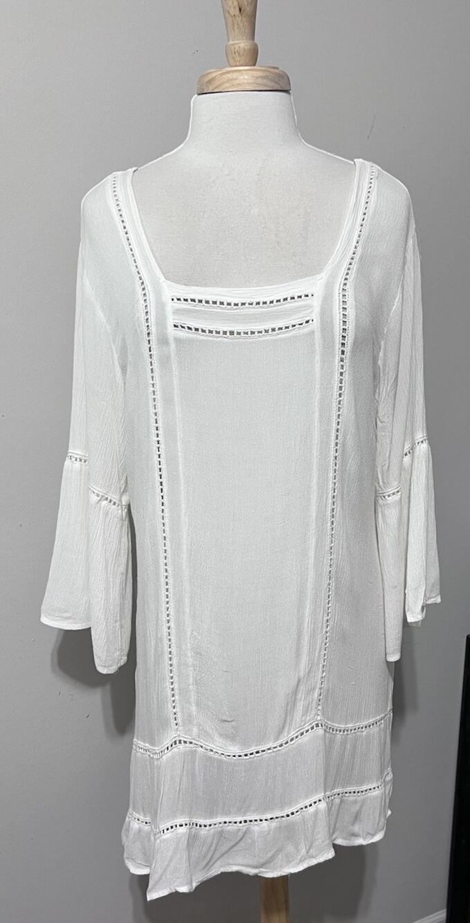 Cute Options White Peasant Delicate Boho Flowy Gauze Eyelet Tunic Top Dress Sz L